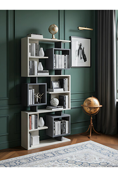 Free Home Premium MDF Ürün Modern Tasarım Labirent Kitaplık | Geometrik Dekoratif Salon Raf Ünitesi