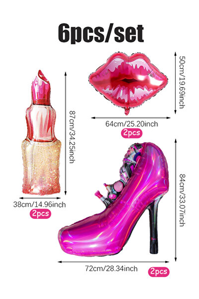Choice Other 6PCS Balloon Set 3/6pcs Medium Size Lipstick Pink Girl Big Red Lips High Heels Aluminum Film B