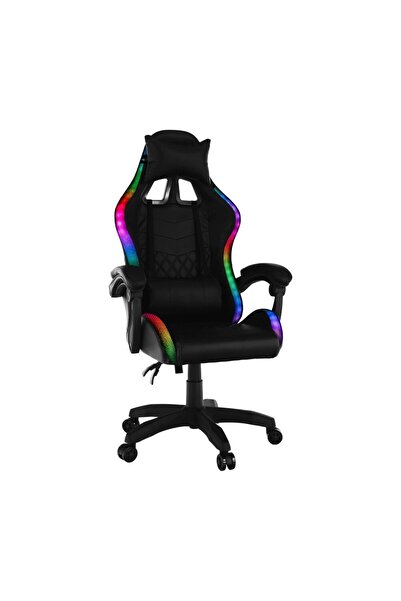DacEnergy Scaun gaming , tapitat cu imitatie piele, cu iluminare LED RGB, ina...