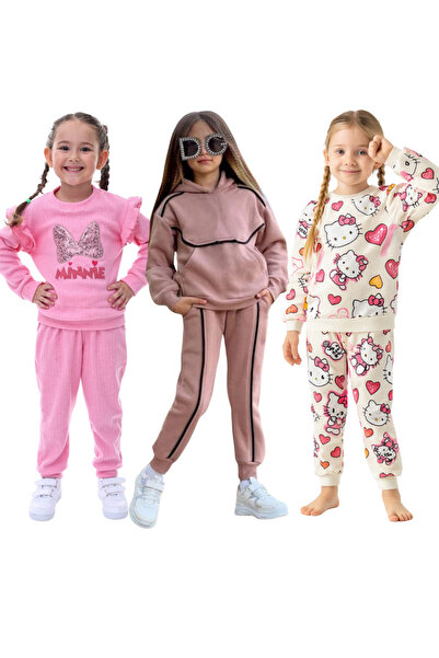 minikiss 3 Pcs Seasonal Printed Top and Bottom Girls' Two-Piece Set Comfortable and Flexible Fabric