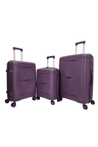 carbon Unbreakable 3-Piece Travel Luggage Set - Purple-180