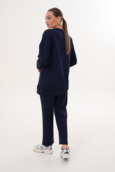 WestBound Women's Casual Crew Neck Tracksuit Set Dark Blue
