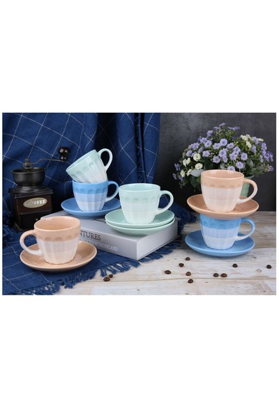 Bien Servi 13-Piece Cup and Saucer Set with Easy Storage Holder, Multicolor, 7.44 oz