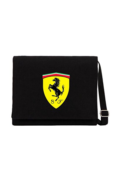 CrowsGate Geantă Messenger din pânză neagră cu logo Ferrari