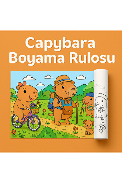 Haydi Dekor Capybara Boyama Rulosu – 3 Metre Sevimli Capybara Karakterleri | Uzun Boyama Kağıdı