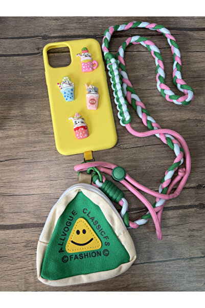 MoonArtica Kedi Motifli Üçgen Çantalı İp Askılı Set iPhone 11, 12, 13, 14, 15...