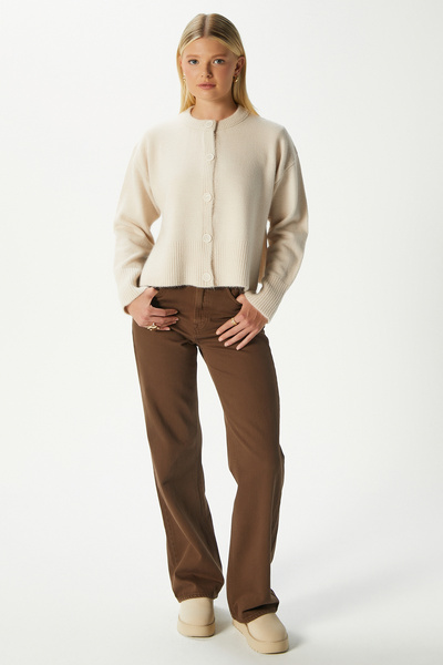 Ritnice Women's Keep Side Slit Soft Textured Stone Basic Knitwear Cardigan 70145