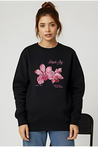 FUFLUNS Simple Day Flower Printed Oversize Unisex Women/Men Crop Neck Sweatshirt