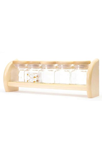 SHOPIENS Recipiente condimente + suport, lemn + sticla transparenta, 33 x 7 x...