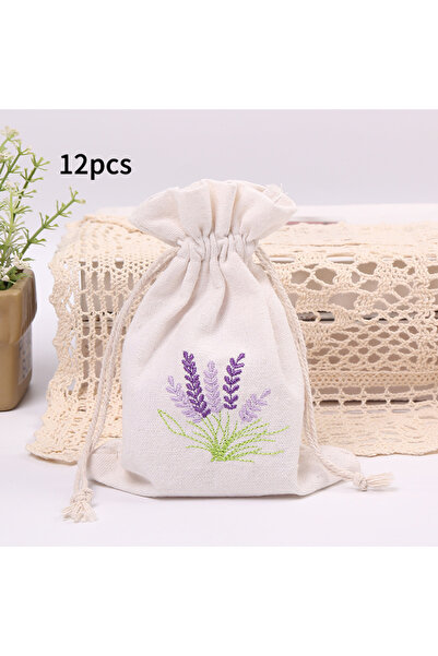 Choice أكياس قماشية بيضاء مطرزة باللون الخزامي للمجوهرات والهدايا وهدايا الحف...