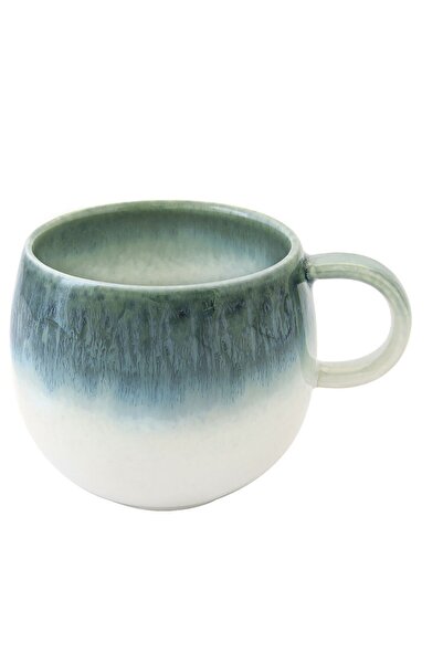 Generic كوب قهوة دائري الشكل سهل التنظيف ومقاوم للميكروويف باللون الفيروزي والأبيض سعة 375 مل