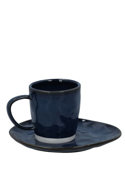 EasyLife Easy Life 2-Piece Porcelain Tea Cup and Saucer Set with Scratch-Resistant Appearance, Blue, 250ml