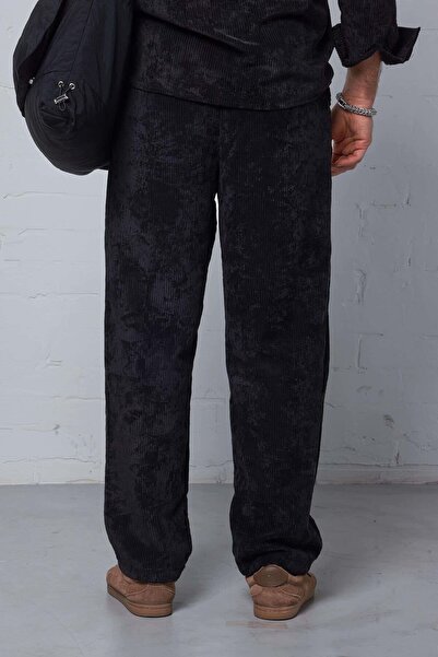 ablukaonline Men's Velvet Textured Baggy Fit Trousers Black