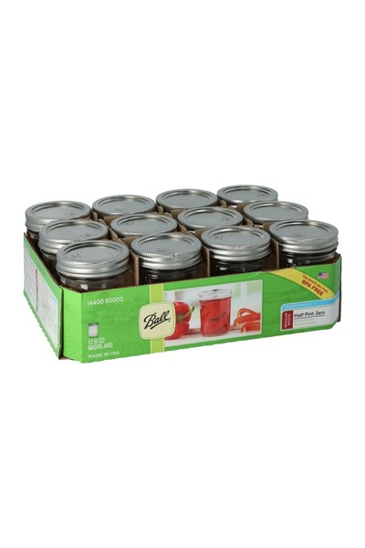 Ball مرطبان زجاجي متين ومحكم الإغلاق مكون من 12 قطعة مع غطاء محكم شفاف وفضي 236مل