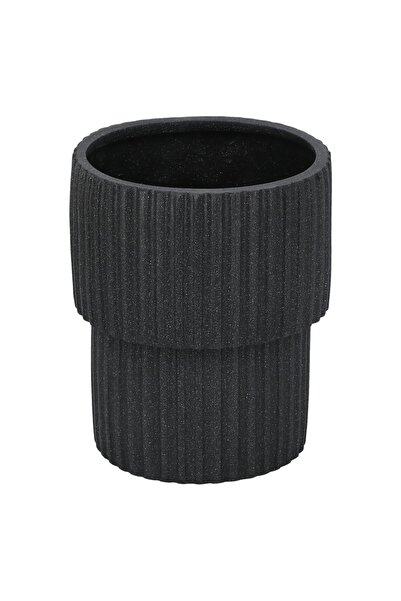 Elegant أصيص زهور من الألياف الحجرية الرخامية بتصميم متين ومقاوم للطقس باللون الأسود