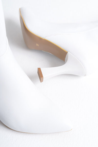 MARSEDO Γυναικείες μπότες με φερμουάρ με λεπτό τακούνι καθημερινά Zera White