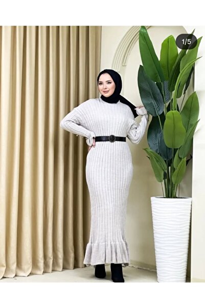 FUNDA Fashion Tesettür fırfırlı kalın tıriko elbise