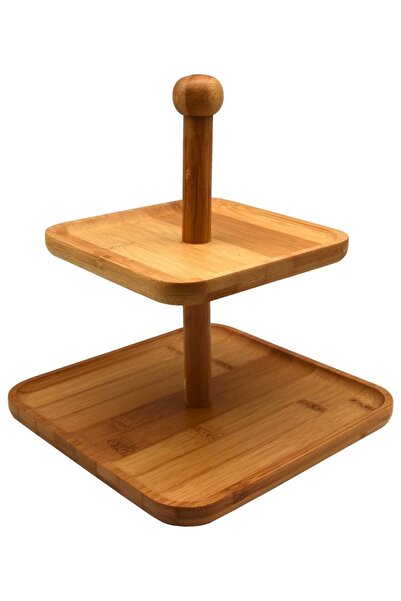 Bien Servi Elegant Square Bamboo 2-Tier Snack Holder Brown 20 x 23.5 cm