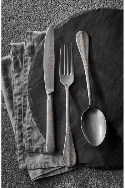 Narin Baget Serisi - Retro - Yaprak Desen - 30 Parça Çatal Kaşık Bıçak Takımı