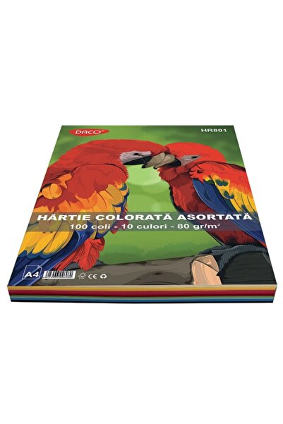 daço Set hârtie colorată 100 coli 10 culori 80g/mp A4 Daco