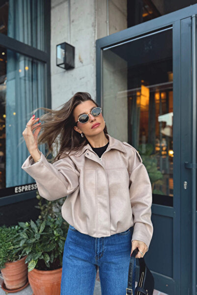 Sue Store Μπουφάν από σουέτ με επένδυση με λεπτομέρεια σε χρώμα πέτρας