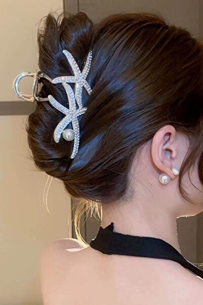 TAKIŞTIR Cataramă din metal cu detaliu de perle în formă de stea de culoare a...