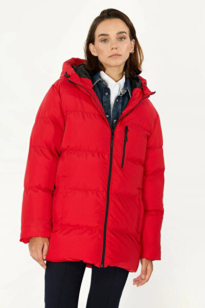 D1fference Kadın Astarlı Kapüşonlu Rüzgar Geçirmez Şişme Kışlık Mont