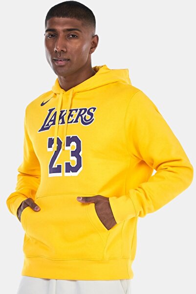 Nike NBA Los Angeles Lakers Club Pullover Hoodie Erkek Kapüşonlu Basketbol Sweatshirt Sarı