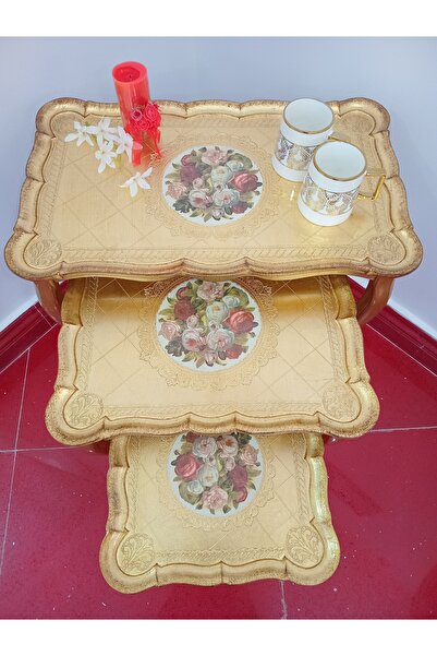 L&M FLORENCE ART طقم طاولة تريس خشبي إيطالي من L&M Nadira Gold