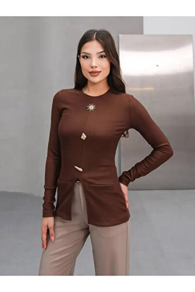 cemo Gold Düğmeli Yırtmaçlı Bluz Pembe