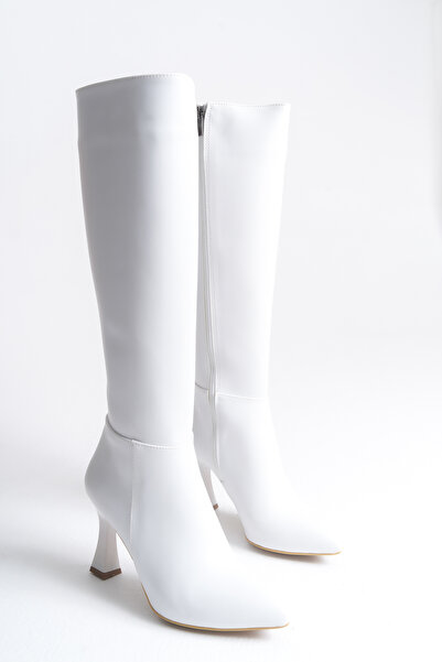 MARSEDO Γυναικείες μπότες με φερμουάρ με λεπτό τακούνι καθημερινά Zera White