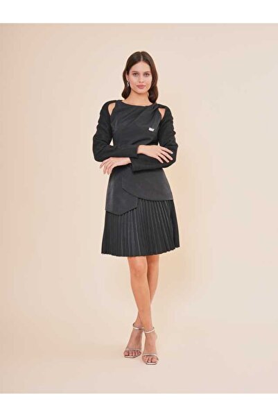 SERPİL Omuz Dekolteli Pile Detaylı Elbise 40645