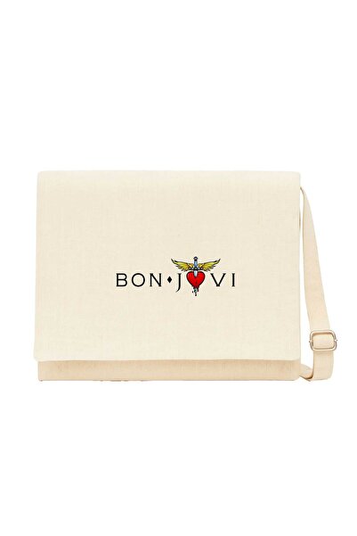 CrowsGate Τσάντα αγγελιοφόρου από καμβά Bon Jovi In Heart Cream