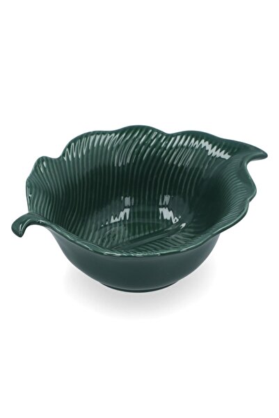 Generic وعاء تقديم من البورسلين على شكل أوراق استوائية واسعة الفم باللون الأخضر مقاس 21 × 16 سم