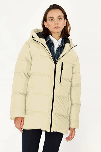 D1fference Kadın Astarlı Kapüşonlu Rüzgar Geçirmez Şişme Kışlık Mont