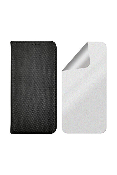 Optim Solution Set Husa Flip si Folie Silicon Matte pentru Nokia 5.4, Texture Design, Anti-Amprente, Negru