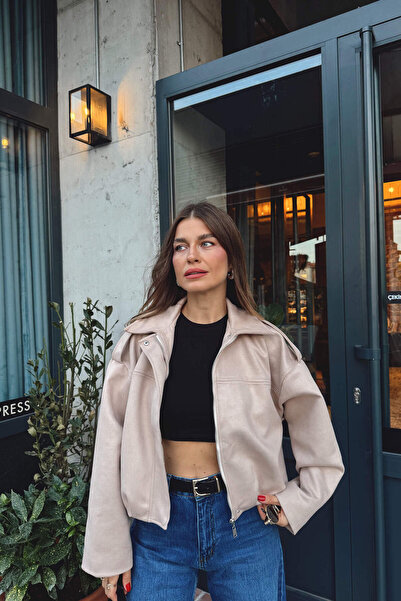 Sue Store Μπουφάν από σουέτ με επένδυση με λεπτομέρεια σε χρώμα πέτρας