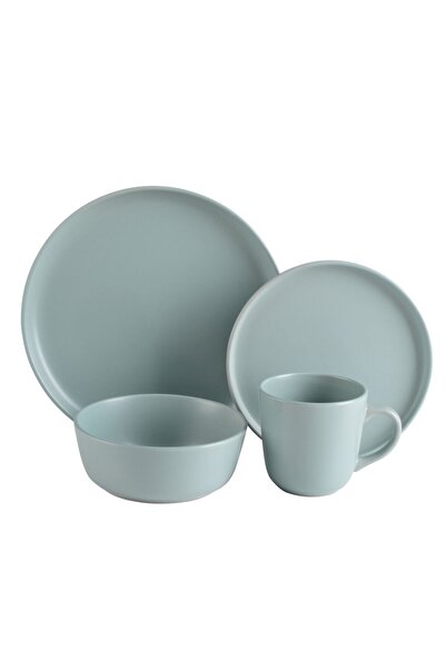 Bien Servi Elegant and modern 16-piece stoneware dinner set in matte green
