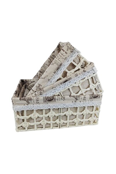 SHOPIENS Storage Basket K117, paper rope + fabric, different sizes, set of 3 pieces