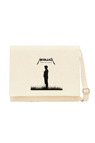 CrowsGate حقيبة ماسنجر من القماش الكتاني الكريمي من ميتاليكا ماستر أوف بابتس ميتال سولجر