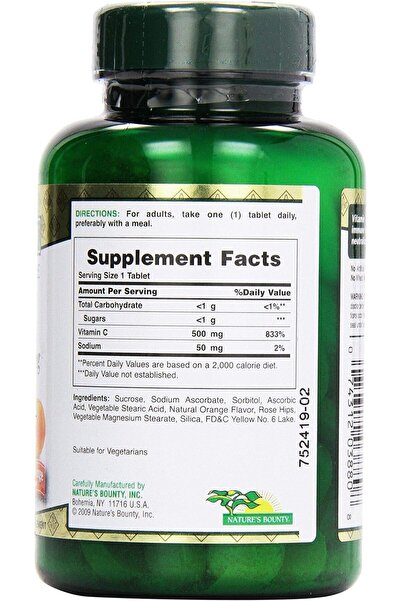 Nature's Bounty Chewable Vitamin C Tablets With Rose Hips, 500 Mg