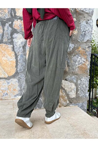 Punta Otantik Ls2203 Italian Belted Velvet Trousers Khaki