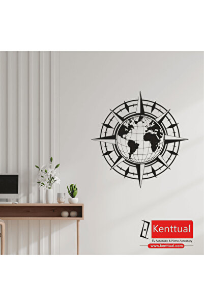 KENT Dünya Haritalı Pusula Metal Duvar Dekoru-30x30 cm
