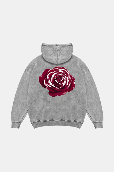 Sekizbiraltı Λευκό φούτερ με κουκούλα με στάμπα Alert Rose, Oversize, Unisex,...