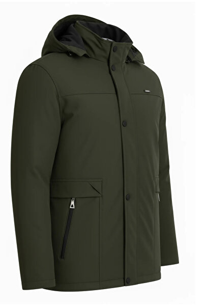 SİVAİST Men's Green 100% Water and Windproof Sheepskin Detachable Hooded Coat & Jacket