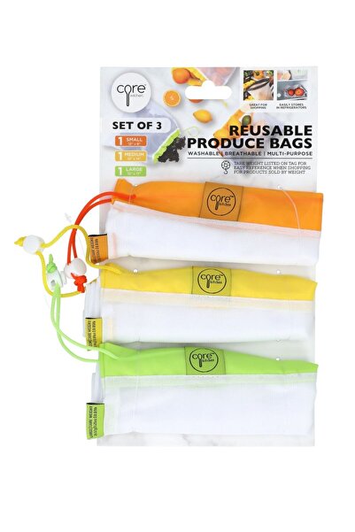 Core Kitchen 3-Piece Reusable Produce Bag Set Multicolor