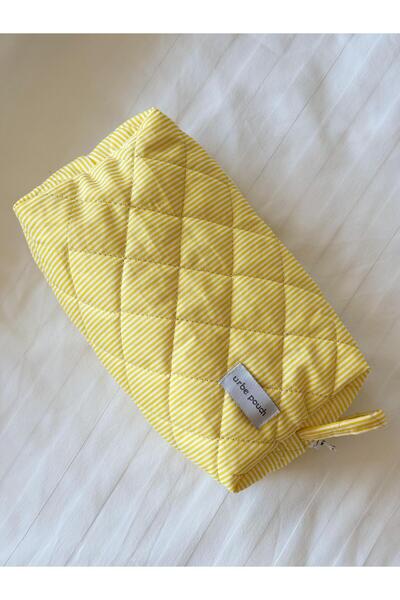 urbepouch Sarı Çizgili Makyaj Çantası - Büyük Boy