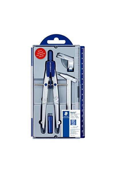 Staedtler Compas metalic cu extensie, adaptor creion, set mină, cutie riglă, Staedtler, 550-02