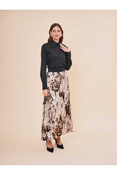 SERPİL Leopar Desenli Uzun Pileli Etek 40394