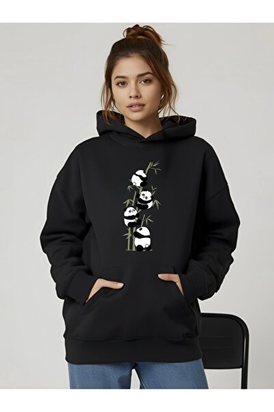 FUFLUNS Mini Pandas Printed Oversize Unisex Women/Men Hooded Sweatshirt
